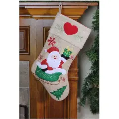 Northlight 19" Red and Green Santa Claus in Sleigh Embroidered Christmas Stocking