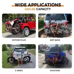 Motorcycle Hitch Carrier With Ramp 500LBS,Heavy Duty Steel Dirt Bike Hauler Hitch Mount Rack with Straps&Hitch Tightener, 2" Receiver