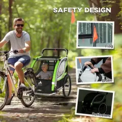 2-in-1 Bike Trailer and Stroller for 2 Kids with Safety Harness and Foldable Frame for Outdoor Riding-3irtyhousy