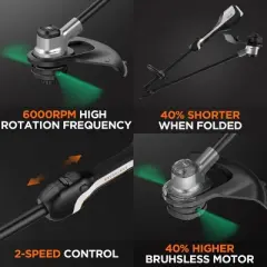 14" 20V U20 Cordless Brushless Battery Powered String Trimmer: Dual Line, Foldable, Safety Lock