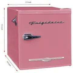Frigidaire 1.6 Cubic Foot Stainless Steel Countertop Retro Bar Mini Fridge Refrigerator with Compact Freezer, Bottle Opener, and Reversible Door, Pink