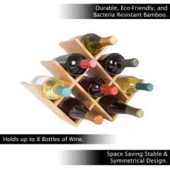 Bamboo 8 Bottle Rack-Space Saving Tabletop Free Standing Bottle Holder for Kitchen, Bar, Dining Room-Modern Storage Shelf by Hastings Home