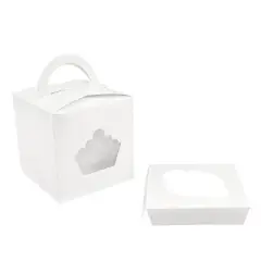 O'Creme White Cupcake Gift Box with Window, 4" x 4" x 4" - Pack of 25