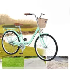 DSVIMOY 26 Inch Folding Lady Bike, Single Speed, Compact Design for Easy Storage and Commuting, Green, 66.93"*25.2"*40.95"