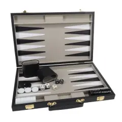 WE Games Backgammon Set, Black Leatherette Case, 14.75 x 9.75 in. closed; 19.25 x 14.75 in. open, Family Board Games, Board Games for Adults and