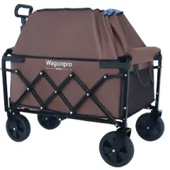 Expandable Dual-Layer Utility Wagon with 100% Extra Space - Grocery Cart for Camping, Shopping, Sports, Gardening, Fishing, Supports 225lbs, Brown