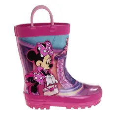 Minnie Mouse Rubber Rainboots - Waterproof Lightweight Easy On with Easy Pull Handles - Fuchsia (sizes 7/1 Toddler / Little Kid / Big Kid)
