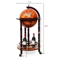 Costway  17.5'' Wood Globe Wine Bar Stand 16th Century Italian Rack Liquor Bottle Shelf