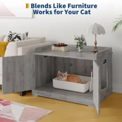 Cat Litter Box Enclosure, Wooden Cat Washroom Furniture with Barn Door, Hidden Litter Box Cover