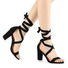 Allegra K Women's Lace Up Block Heels Sandals