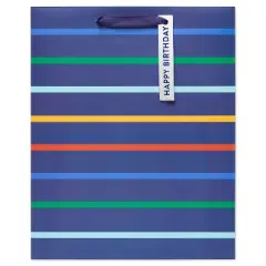 Medium 'Happy Birthday' Striped Gift Bag Purple - Spritz&trade;: Paper, 9.75" Height, 7.75" Width, Birthday Gift Bags