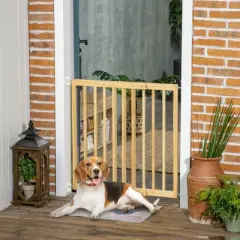 PawHut Double-Sealing Easy-Open Dog Gate for Stairs, Hallways, & Doorways, Medium Wooden Dog Gate, Walk Through Pet Gate for Small Dogs
