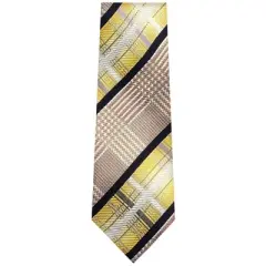 TheDapperTie Men's Yellow And Brown Stripes Necktie with Hanky