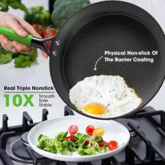imarku Cast iron honeycomb non stick frying pan 12 inch green electric wood handle with pot cover