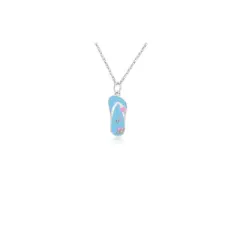 Chanteur Hypoallergenic Kids Jewelry Accessories Flipflop Blue Enamel Crystal White Gold Palladium Plating Necklace Pendant