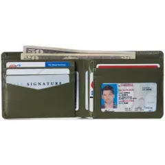 Alpine Swiss Mens RFID Protected Nolan Leather Wallet Center Flip Commuter Bifold Comes in Gift Box