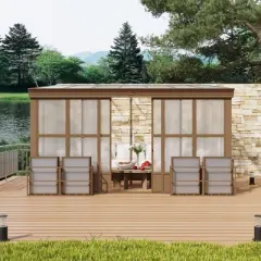 Mondawe Lean to Sunroom 12x14FT Wall Mounted Solarium with Sloping Roof, Detachable Screens, 2 Lockable Sliding Doors