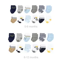 Luvable Friends Infant Boy Grow with Me Cotton Terry Socks, Bulldozer, 0-6 and 6-12 Months