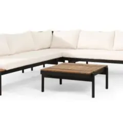 Outdoor Sectional Sofa Set, Sofa Set with Cushions and Pillows, 5 Seater Sofa with Table, Sofa with Iron Frame and PE Cushions-Coolbibila