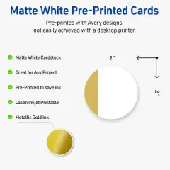 Avery&reg; Cards, 2" Diameter, Dipped Gold Edge, Matte White, 120ct