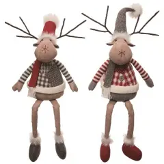 Transpac Plush Reindeer Shelf Sitter Set of 2 Christmas Home Decorations Polyester Decorative Objects