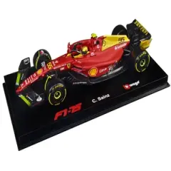 Ferrari F1-75 #55 Carlos Sainz "Giallo Modena" F1 Italian GP (2022) with Display Case 1/43 Diecast Model Car by Bburago