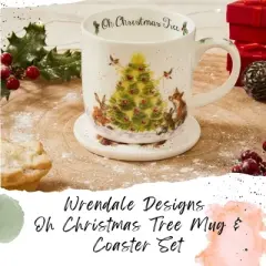 Royal Worcester Wrendale Designs Mug & Coaster Set, 11 Ounce Fine Bone China Holiday Mug Set with Beautiful Animals Motifs