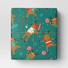 30" 50 sq ft Christmas Roll Wrap Reindeer Games on Green - Wondershop&trade;