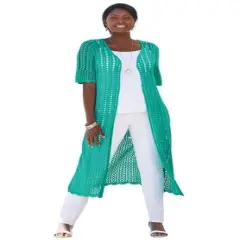 Jessica London Women&rsquo;s Plus Size Scalloped Crochet Sweater Duster