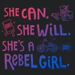 Women's Rebel Girls She Can She Will Doodles Racerback Tank Top