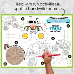 Big Dot of Happiness Smash and Crash - Monster Truck - Paper Boy Birthday Party Coloring Sheets - Activity Placemats - Set of 16