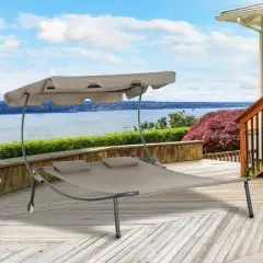 Outsunny Patio Double Chaise Lounge Chair, Outdoor Wheeled Hammock Daybed with Adjustable Canopy and Pillow for Sun Room, Garden, or Poolside
