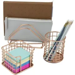 Sorbus Wire Metal 5 in 1 Desk Organizer Set - for Papers, Files, Writing Tools, and More (Copper)