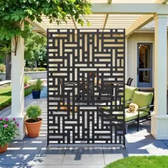 PexFix 72 in. x 47 in. Outdoor Metal Privacy Screen Garden Fence in Streets Pattern in Black