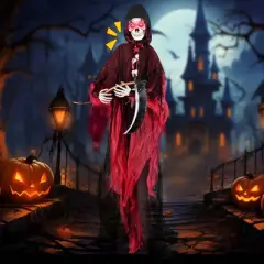 Costway 8 Ft Halloween Animatronics with Sickle Glowing LED Eyes & Scary Voices