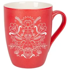 Elanze Designs Damask Threaded Floral Birds Crimson Red 10 ounce New Bone China Coffee Cup Mug