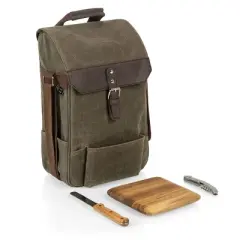 Legacy 2 Bottle Insulated Wine & Cheese Cooler with Cheese Board Knife & Corkscrew - Khaki Green