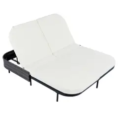 DSVIMOY Outdoor Rattan Daybed, Patio Daybed with Adjustable Backrest and Removable Cushions&Pillows for Garden, Black&Beige, 62.6"*77.8"*35.8"
