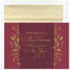 Masterpiece Studios Holiday Collection 15-Count Boxed Embossed Christmas Cards with Foil-Lined Envelopes, 7.8" x 5.6", Christmas Tradition (935600)