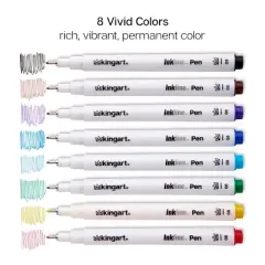 KINGART PRO Inkline Fine Line Pens, 8 Colors, Size 8