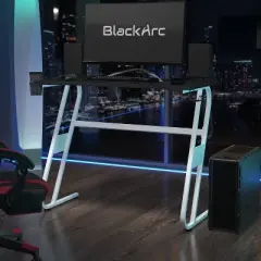BlackArc Gaming Desk - Laminate Top - "S" Shaped Steel Frame - Detachable Cupholder/Headphone Hook-2 Cable Management Holes