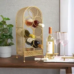 Twine Trellis Wine Rack, Holds 7 Bottles, Gold Countertop Wine Storage, Cast Iron