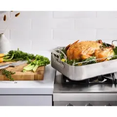Cuisinart MultiClad Pro 16" Tri-Ply Stainless Steel Roasting Pan & Stainless Rack - MCP117-16BR: Dishwasher-Safe Roaster