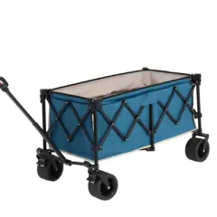DSVIMOY Foldable Extended Wagon with 220lbs Weight Capacity, 300L Folding Utility Garden Cart with Drink Holders, Blue, 42.91"*20.87"*32.68"