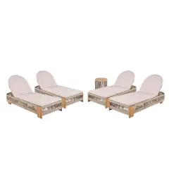 Christopher Knight Home Lariya 5 Piece Outdoor Acacia Wood Chaise Lounge Chat Set with Cushions and Side Table