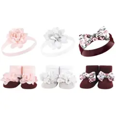 Hudson Baby Infant Girl 12Pc Headband and Socks Giftset, Pink Burgundy, One Size