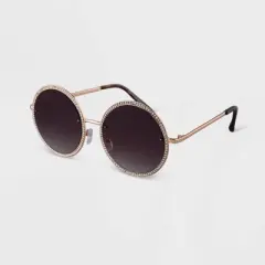 Women's Metal Crystal Round Sunglasses - A New Day&trade; Gold