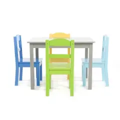 5pc Kids' Wood Table and Chair Set Green/Blue/Gray - Humble Crew