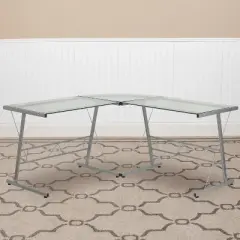 Emma and Oliver L-Shaped Computer Corner Glass Desk, Gaming Desk, Home Office Corner Desk