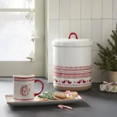115oz Nordic Christmas Fair Isle Stoneware Cookie Jar Cream/Red - Hearth & Hand&trade; with Magnolia